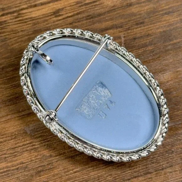 Vtg Van Dell Sterling Silver Brooch Pendant Wedgwood Blue Jasperware Cameo Pin - Picture 11 of 13